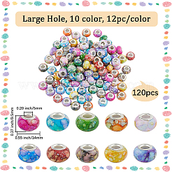 120 個 10 色不透明樹脂ヨーロピアンビーズ  模造クリスタル  ツートンのラージホールビーズ  シルバートーン真鍮の二重コアを持つ  ロンデル  ミックスカラー  14x9.5mm  穴：5mm  12個/カラー&nbsp;RPDL-LT0001-01