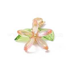花のガラスペンダント装飾  304ステンレススチールのロブスタークロウ留め金付き  パールピンク  40mm&nbsp;HJEW-MZ00213-02