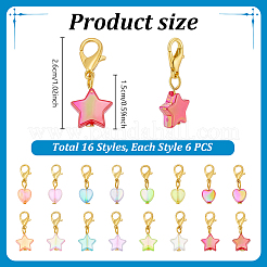 96個 16スタイル アクリルペンダントデコレーション  合金製カニカン付き  ミックスカラー  26mm  6個/スタイル&nbsp;HJEW-PH02522