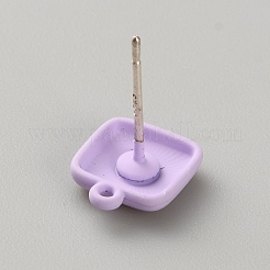 合金製スタッドピアスパーツ  水平ループ付き  正方形  ライラック  10x8.5mm  穴：1mm  ピン：0.7x10.5mm&nbsp;FIND-WH20023-012B