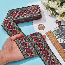 7M Ethnic Style Polyester Rhombus Jacquard Ribbon&nbsp;OCOR-WH0086-98A