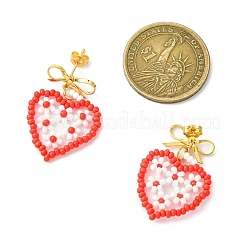 Heart Handmade Glass Seed Beads Dangle Stud Earrings&nbsp;EJEW-MZ00369-01