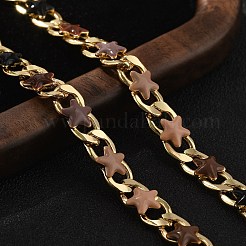 Star Brass Enamel Curb Chain Bracelets for Women&nbsp;BJEW-B125-02G