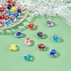 32個8色アクリルパーツ  金合金ループ付き  二層ビーズ  ハート  ミックスカラー  18.5x19mm  4個/カラー&nbsp;TACR-NB0001-13