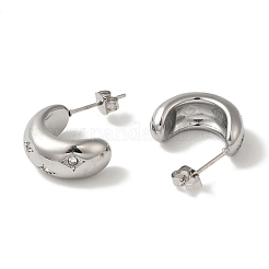 304ステンレススチールとラインストーンのC字型スタッドピアス（女性用）  ステンレス鋼色  18x8mm&nbsp;EJEW-S237-11
