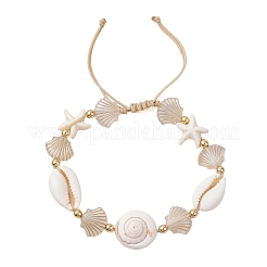 Synthetical Turquoise & Natural Mixed Shell & Acrylic Beads Adjustable Bracelets for Women&nbsp;BJEW-TA00743