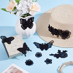 12Pcs 12 Styles Black Organza Embroider Thread Iron on/Sew On Patches&nbsp;PATC-NB0001-46