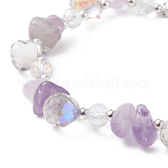 Natural Lavender Amethyst Chips & Glass Teardrop Beaded Bracelet&nbsp;BJEW-TA00170