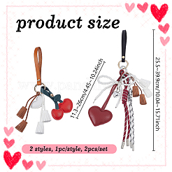 2Pcs 2 Styles Imitation Leather & Faux Suede Tassel & Plastic Pearl Heart Cherry Bowknot Pendant Keychains&nbsp;HJEW-GA00082