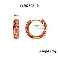 Chinese Retro 304 Stainless Steel Enamel Ring with Flower Pattern Hoop Earrings&nbsp;BB7359-1