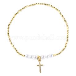 Chic Brass & Imitation Pearl Bead Stretch Bracelets&nbsp;GI8988