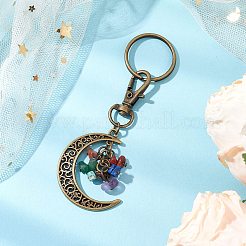 Chakra Theme Moon Natural Red Jasper & Howlite & Tiger Eye & Carnelian & Green Aventurine & Lapis Lazuli & Amethyst Chip Keychain&nbsp;KEYC-JKC00963-02