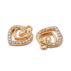 合金クリスタルラインストーンペンダント  ダブルハートチャーム  ライトゴールド  17.5x15x2.5mm  穴：2mm&nbsp;FIND-G048-39KCG