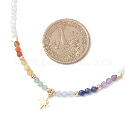 304 Stainless Steel Star Pendant Natural Aquamarine & Yellow Opal & Lapis Lazuli & Amethyst & Green Aventurine & Carnelian & Glass Faceted Rondelle Beaded Chakra Nacklaces&nbsp;NJEW-JN05773