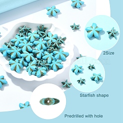 60個 2スタイル 合成ターコイズビーズ 染色  ヒトデ/海星  ターコイズ  13.5~20x13.5~18x4.5~7mm  穴：1mm  30個/スタイル&nbsp;TURQ-YW0001-03