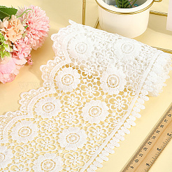 5ヤードミルクファイバー刺繍フラワータッセルレースリボン  服飾材料  ホワイト  5-7/8インチ（150mm）&nbsp;OCOR-GF0004-69