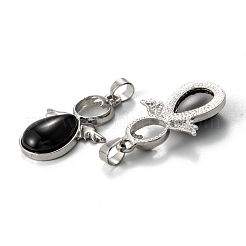 合成黒い石のペンダント  白金トーン合金パーツ  天使  35x24.5x6mm  穴：6x5mm&nbsp;G-H180-09P