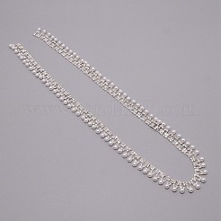 真鍮と腹筋の模造真珠とラインストーンのカップチェーン  銀  20x8mm&nbsp;CHC-WH0007-01