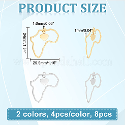 8個2色201ステンレスペンダント  ハートのある地図  ミックスカラー  34x29.5x1mm  穴：1.6mm  4個/カラー&nbsp;STAS-UN0047-46