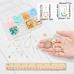 DIY ジオメトリック イヤリング メイキング キット  ポリマークレイディスク、ガラスパール、合金ヒトデビーズを含む  304ステンレススチール、真鍮、天然貝チャーム  真鍮のピアスフック  ミックスカラー  728個/箱&nbsp;DIY-SC0022-62