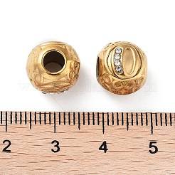 イオンプレーティング(IP) 304 ステンレス ラインストーン ヨーロピアン ビーズ  丸い大きな穴ビーズ  18KGP本金メッキ  文字でのラウンド  アルファベットのO  11x10mm  穴：4mm&nbsp;STAS-A092-10O-G