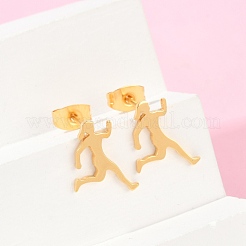 女性用304ステンレススチールスタッドピアス  イオンプレーティング（ip）  人間  ゴールドカラー  14.5x10.5mm&nbsp;EJEW-Z089-09G