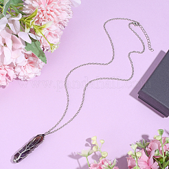 1Pc Natural Amethyst Bullet Macrame Pouch Pendant Alloy Chain Necklaces&nbsp;NJEW-PA0001-01C