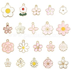 80個20スタイルアロイエナメルペンダント  花  ミックスカラー  12~22.5x9~20.5x1~4mm  穴：1.2~2mm  4個/スタイル&nbsp;ENAM-FS0004-21