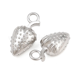 304ステンレススチールチャーム  フルーツチャーム  ステンレス鋼色  苺  13.5x6.5x5mm  穴：2mm&nbsp;SA-CBAC865-04C-P