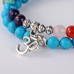 Trendy Synthetic Turquoise(Dyed) Beads Stretch 2-Loops Bracelets&nbsp;BJEW-JB01728-02