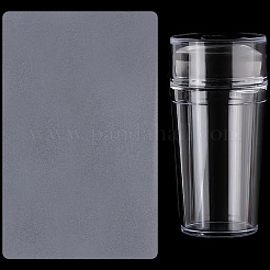 キャップ付きプラスチック製ネイルアートスタンパースクレーパー  チップネイルスタンプ  透明  6.3x2.5~3.15cm&nbsp;MRMJ-CP0001-53