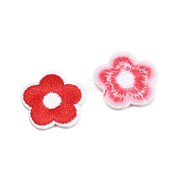 ポリエステルのコンピューター刺繍布、アイロン接着、縫い付けパッチ  花  アップリケ  レッド  19x19x2mm&nbsp;PATC-L001-01