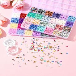 DIY ガラスシード & プラスチック & ポリマー粘土ビーズブレスレット作成キット  ミックスカラー  4~7x4x0.6~4mm  穴：1.2~1.8mm&nbsp;DIY-FS0007-07
