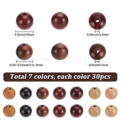 210Pcs 7 Styles Natural Wood Beads Strands&nbsp;WOOD-SC0002-32