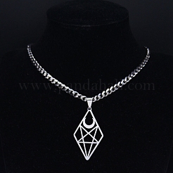 Hollow Out Diamond Moon 201 Stainless Steel Pendant Necklaces for Men Women&nbsp;LS-NJEW-K283-25P
