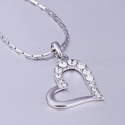Trendy Real Platinum Plated Eco-Friendly Tin Alloy Czech Rhinestone Heart Pendant Necklaces&nbsp;NJEW-BB13780-P