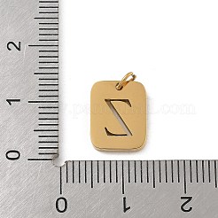 304ステンレススチールチャーム  丸カン付き  ゴールドカラー  文字チャーム付きの長方形  文字Z  12.5x9.5x1.5mm  穴：3mm&nbsp;LS-STAS-R001-01G-Z