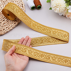 花柄刺繍ポリエステルリボン  ジャカードリボン  チロリアンリボン  服飾材料  ゴールド  1-5/8インチ（40mm）  約10.00ヤード（9.14m）/ロール&nbsp;OCOR-WH0101-103A