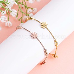 ステンレススチール製デイジーフラワーアンクルピアス（ベネチアンチェーン付き）女性用  ローズゴールド  7-1/2インチ（19cm）&nbsp;JA196A