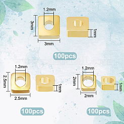 300個 3スタイル 真鍮スペーサービーズ  正方形  18KGP本金メッキ  2~3x2~3x1mm  穴：1.2mm  100個/スタイル&nbsp;KK-HY0003-63