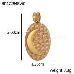 304ステンレスペンダント  イオンプレーティング（ip）  月のチャームが付いた楕円形  18KGP本金メッキ  20x13mm  穴：2.5mm&nbsp;STAS-OY011-54G