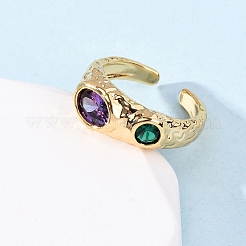 Brass Micro Pave Cubic Zirconia Cuff Rings for Women&nbsp;RJEW-F191-01G-03