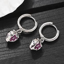 真鍮製キュービックジルコニアフープピアス  鉛フリー＆カドミウムフリー  プラチナ  苺  26x8mm&nbsp;EJEW-Q015-01P-E