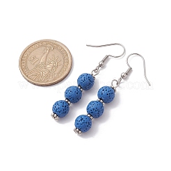 女性用染色自然溶岩石ラウンドビーズダングルイヤリング  ミックスカラー  53.5x8mm&nbsp;EJEW-JE05636