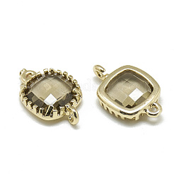 ガラスリンクコネクター  ゴールデントーン真鍮パーツ  多面カット  正方形  ダークカーキ  15x9x3mm  穴：0.5mm&nbsp;GLAA-Q068-10A-03