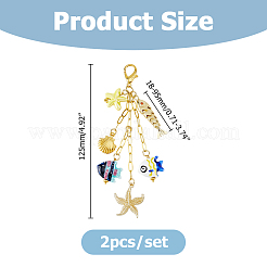 手作りの磁器と合金と真鍮のペンダント装飾2個  合金製カニカン付き  ゴールドカラー  125mm&nbsp;HJEW-HS00088