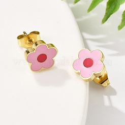 304ステンレススチールエナメルスタッドピアス  18KGP本金メッキ  花  8.5x8.8mm&nbsp;STAS-E502-01G-02