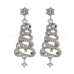 クリスマスツリー 合金 ラインストーン ダングル スタッド イヤリング  女性用304ステンレスピン付き  プラチナ  48.4x16.2mm&nbsp;EJEW-A112-01P
