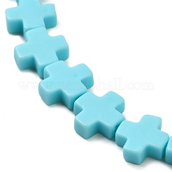 合成サンゴビーズ連売り  染め  クロス  空色  7.5~8.5x8~9x3~3.5mm  穴：1mm  約40個/連  12.5インチ〜12.7インチ（31.8~32.3cm）&nbsp;CORA-L044-A10