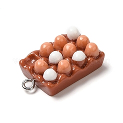 かわいい不透明樹脂ペンダント  プラチナメッキ鉄ループ付き  卵チャーム  サドルブラウン  25.5x15.5x8.5mm  穴：1.6mm&nbsp;RESI-L038-12P